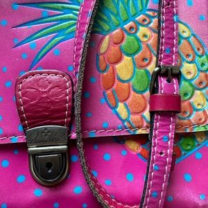 Patricia Nash Italian leather crossbody clutch pink with pineapple